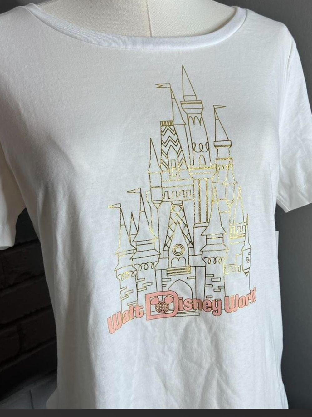 NWT Sleeping Beauty Castle Gold Foil Disneyworld Tee